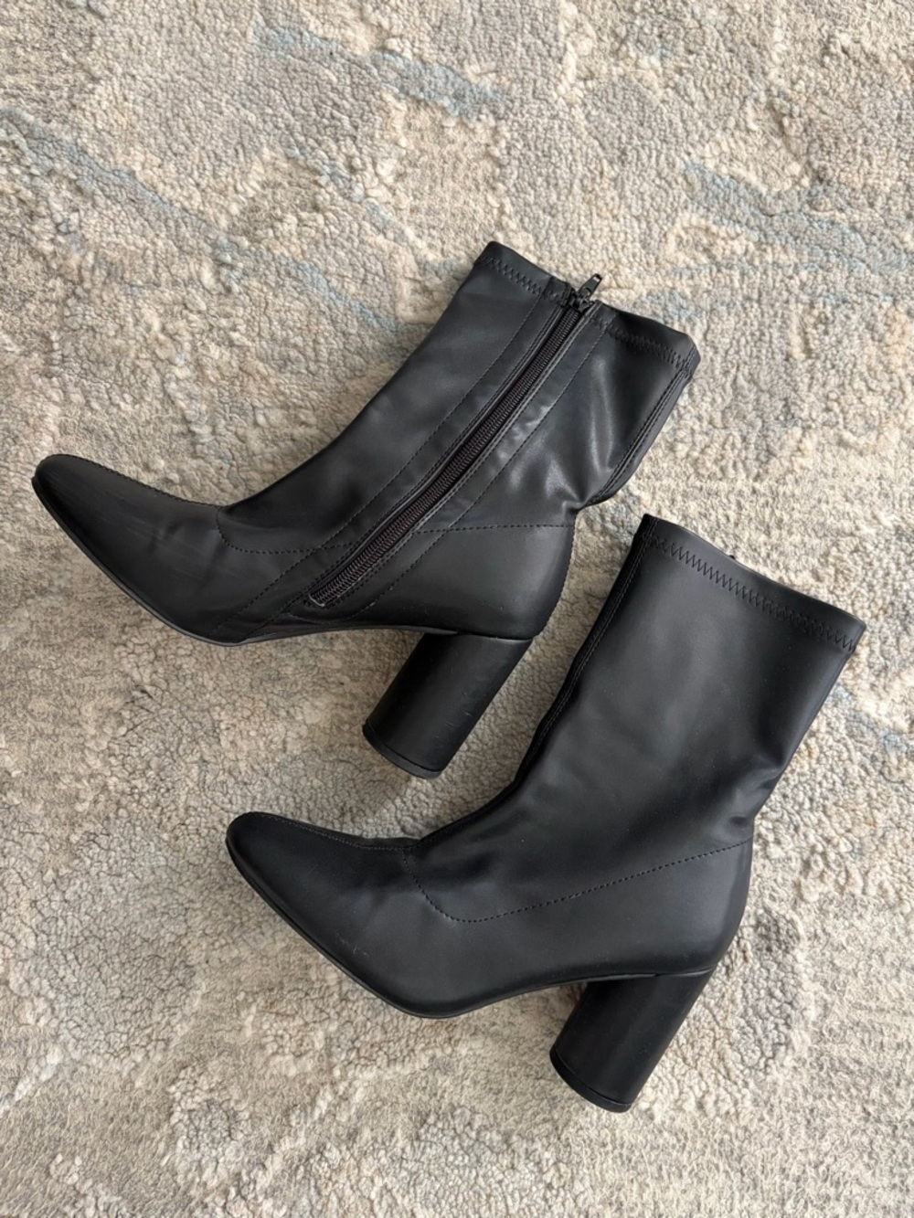 French Connection Black Mid-Calf Block Heel Zip Boots